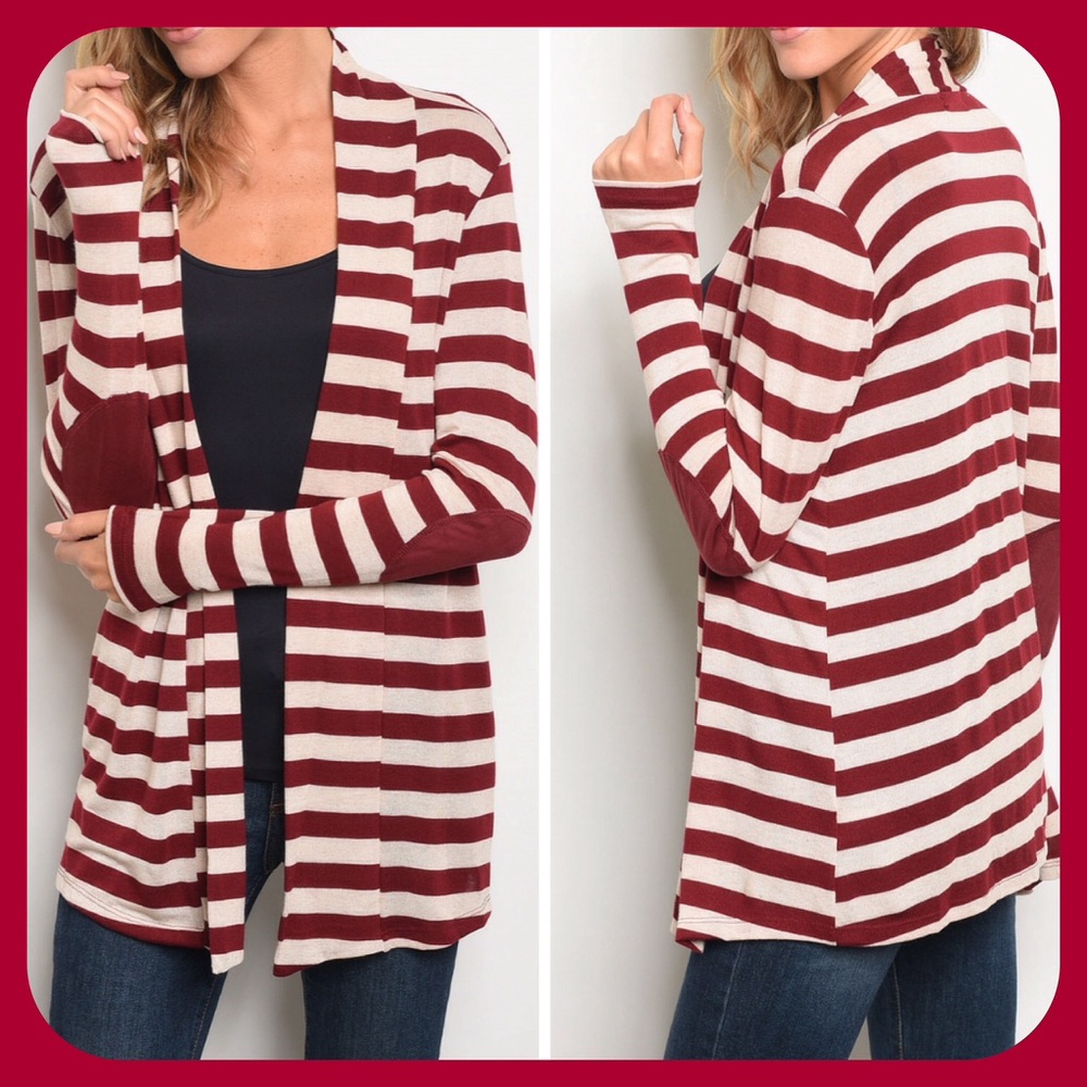 Cream Burgundy Stripes Cardigan